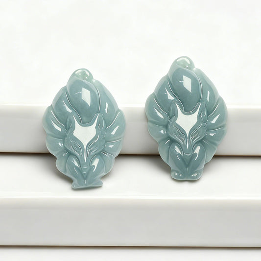 Natural Icy Jade Fox Pendant - Grade A Hand-Carved Jade Jewelry