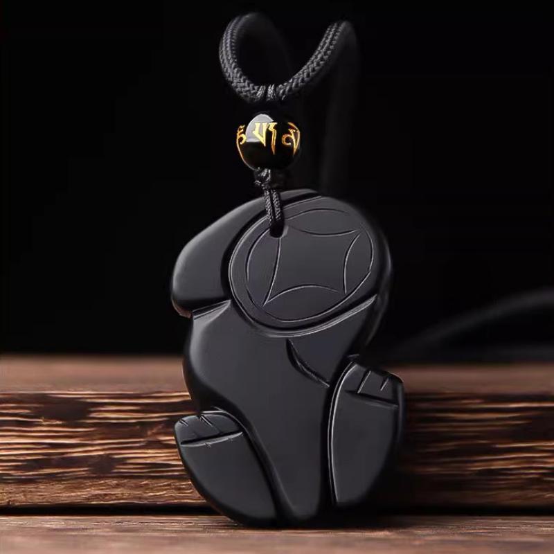Natural Black Obsidian Pixiu Pendant | Feng Shui Wealth & Protection Amulet
