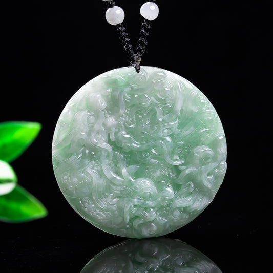 Authentic Grade A Jadeite Nine Dragons Pendant | Double-Sided Carved Jade Amulet
