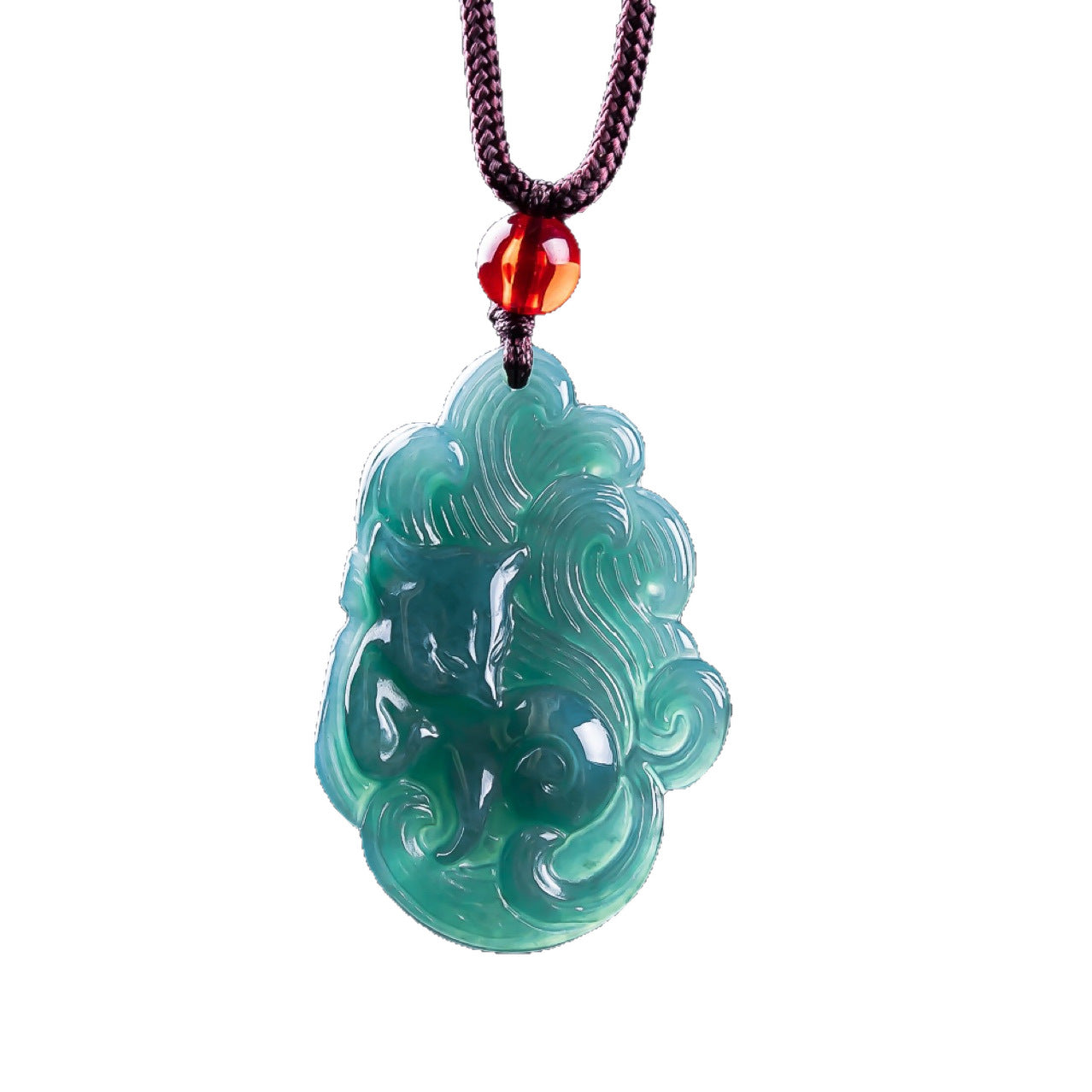 Authentic Grade A Blue Water Jadeite Nine-Tailed Fox Pendant | Fox Fairy Amulet