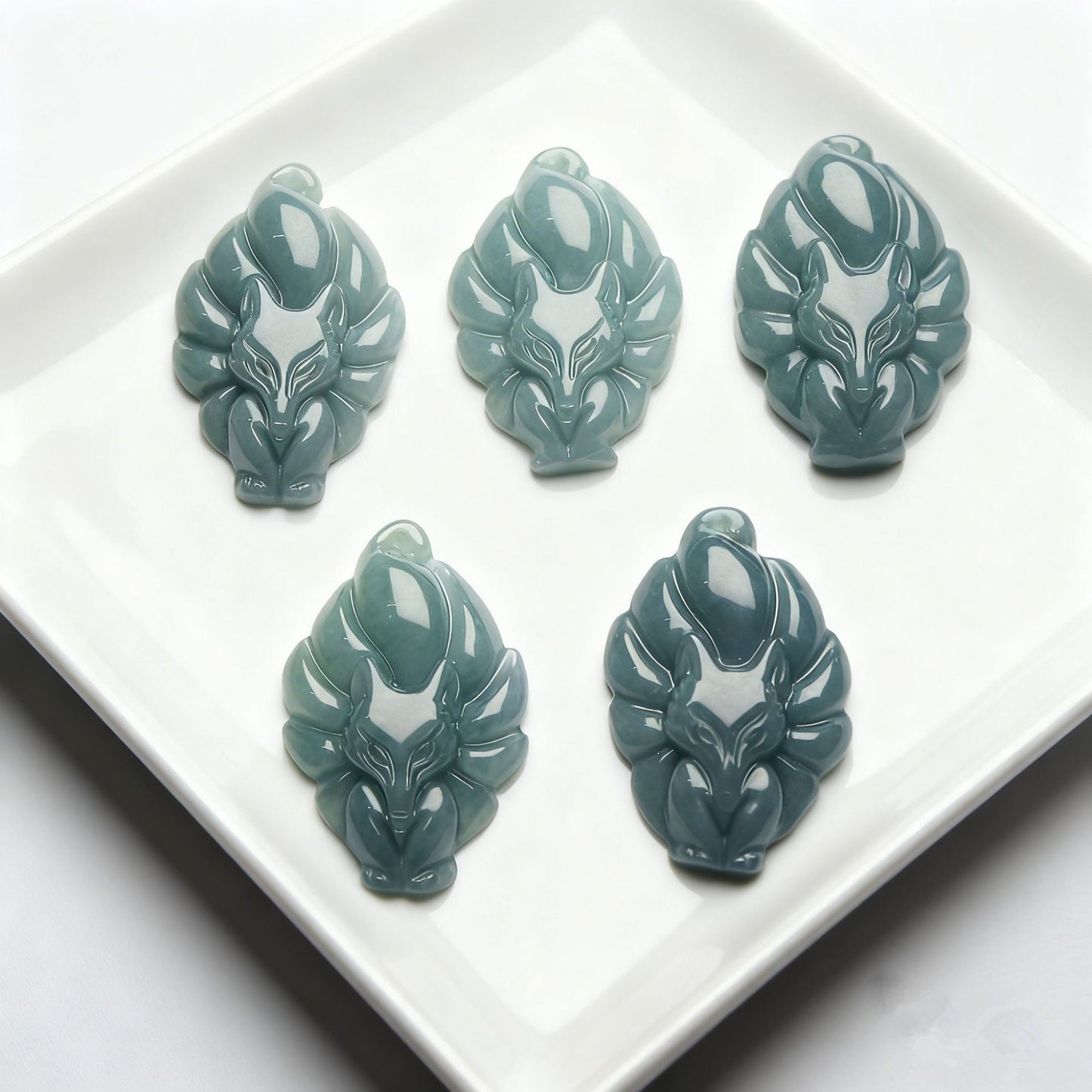 Natural Icy Jade Fox Pendant - Grade A Hand-Carved Jade Jewelry