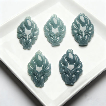 Natural Icy Jade Fox Pendant - Grade A Hand-Carved Jade Jewelry