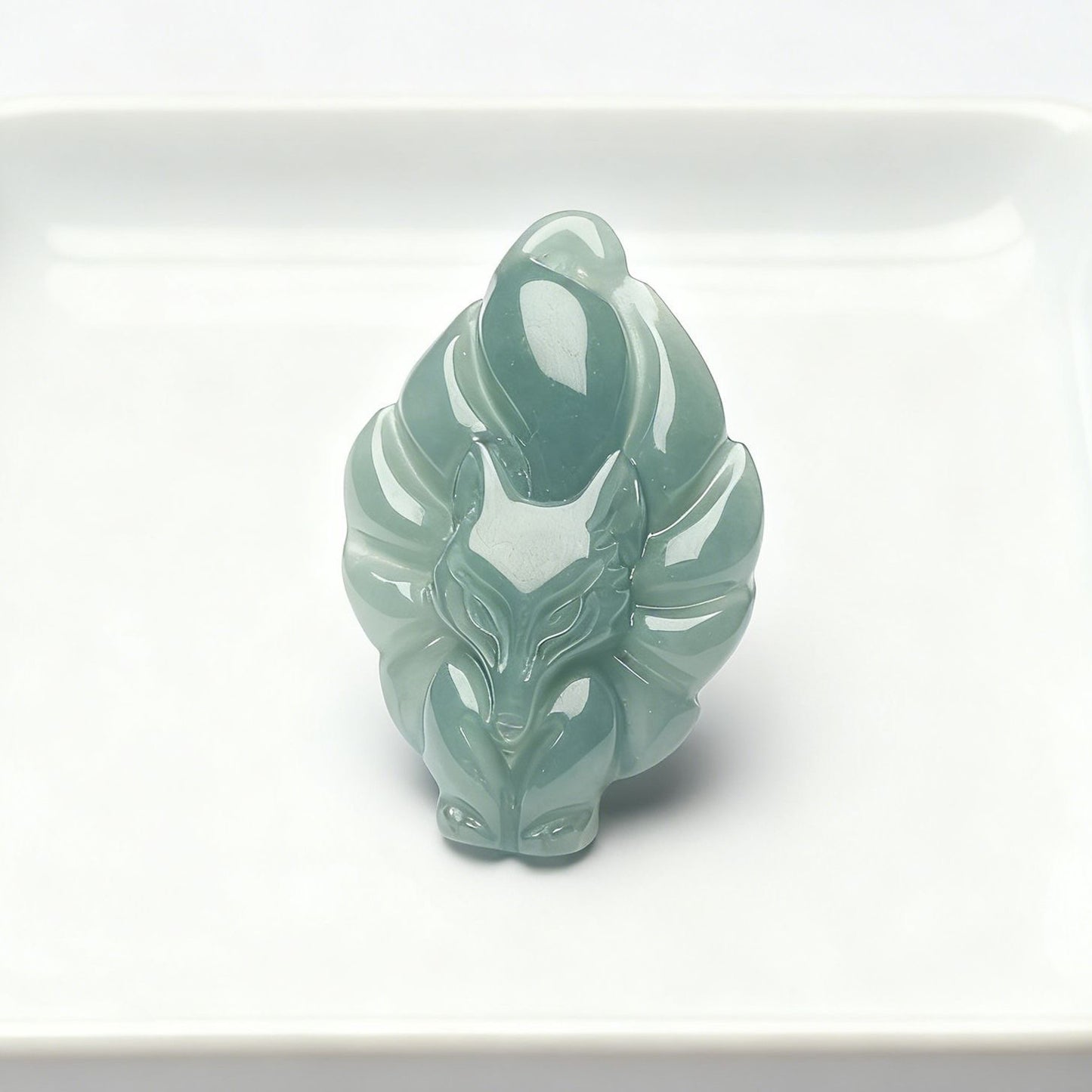 Natural Icy Jade Fox Pendant - Grade A Hand-Carved Jade Jewelry