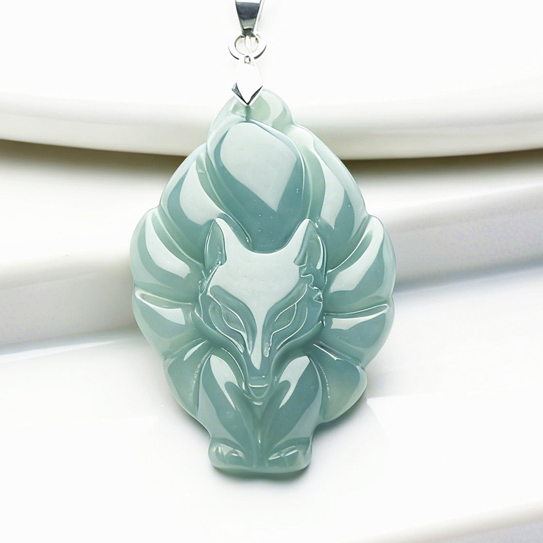 Natural Icy Jade Fox Pendant - Grade A Hand-Carved Jade Jewelry