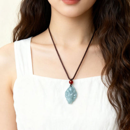 Natural Icy Jade Fox Pendant - Grade A Hand-Carved Jade Jewelry