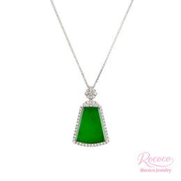 Icy Imperial Green Jade Pendant in 18K White Gold & Diamonds