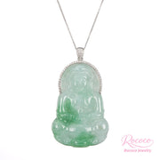 Green Jade GuanYin Pendant with Diamonds