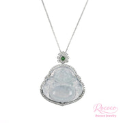 Icy Jadeite Jade & Diamond Happy Buddha Pendant