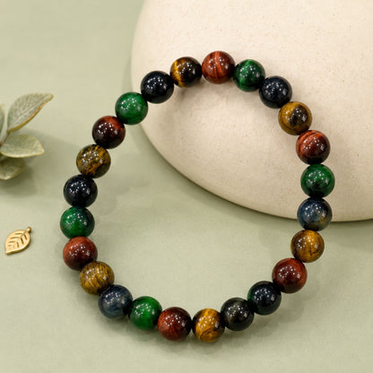 Four-Color Tiger’s Eye Beaded Bracelet