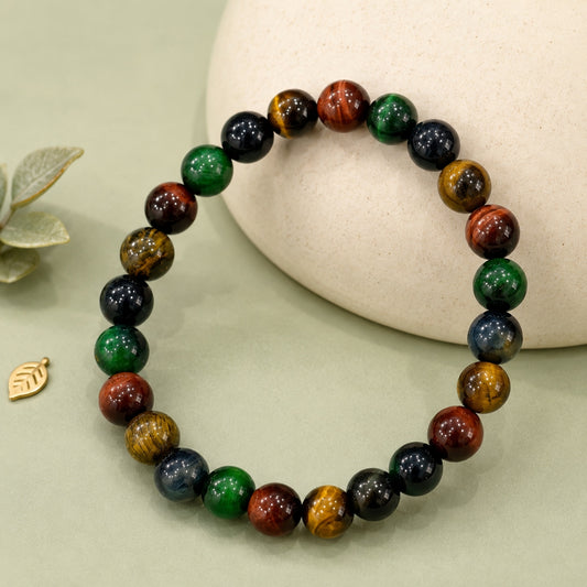 Four-Color Tiger’s Eye Beaded Bracelet