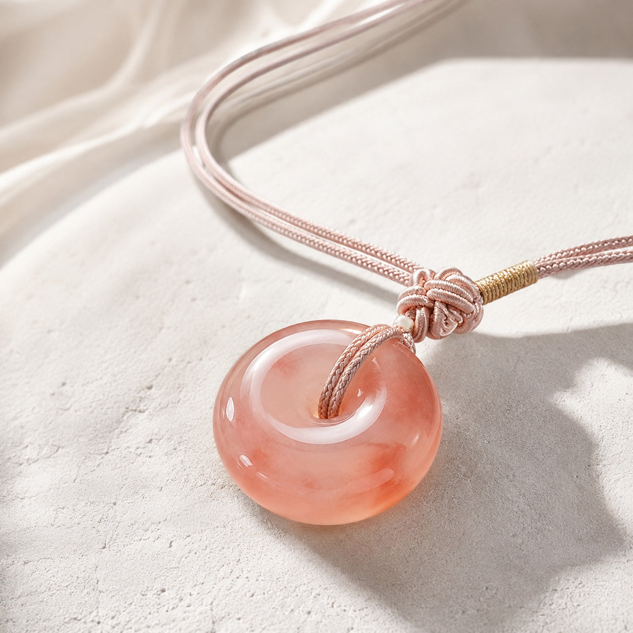 Peach Blossom Quartzite Jade Peace Buckle Pendant Necklace