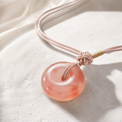 Peach Blossom Quartzite Jade Peace Buckle Pendant Necklace