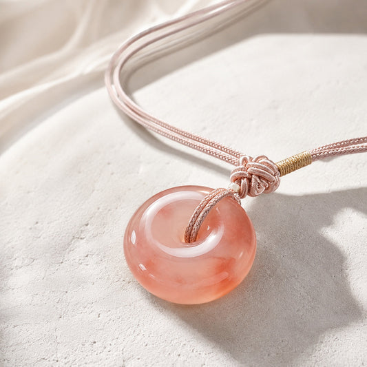 Peach Blossom Quartzite Jade Peace Buckle Pendant Necklace