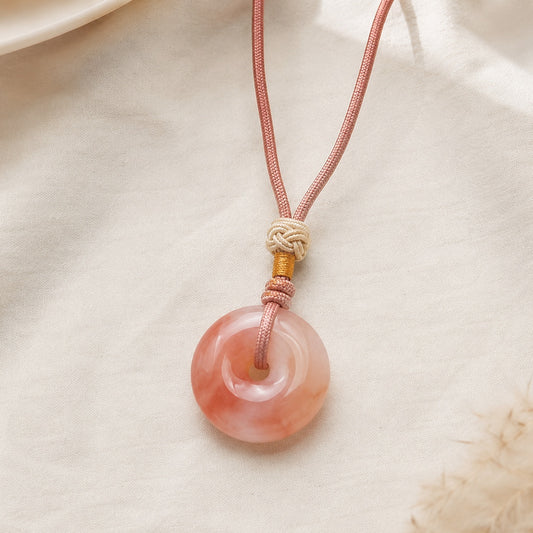 Peach Blossom Quartzite Jade Peace Buckle Pendant Necklace