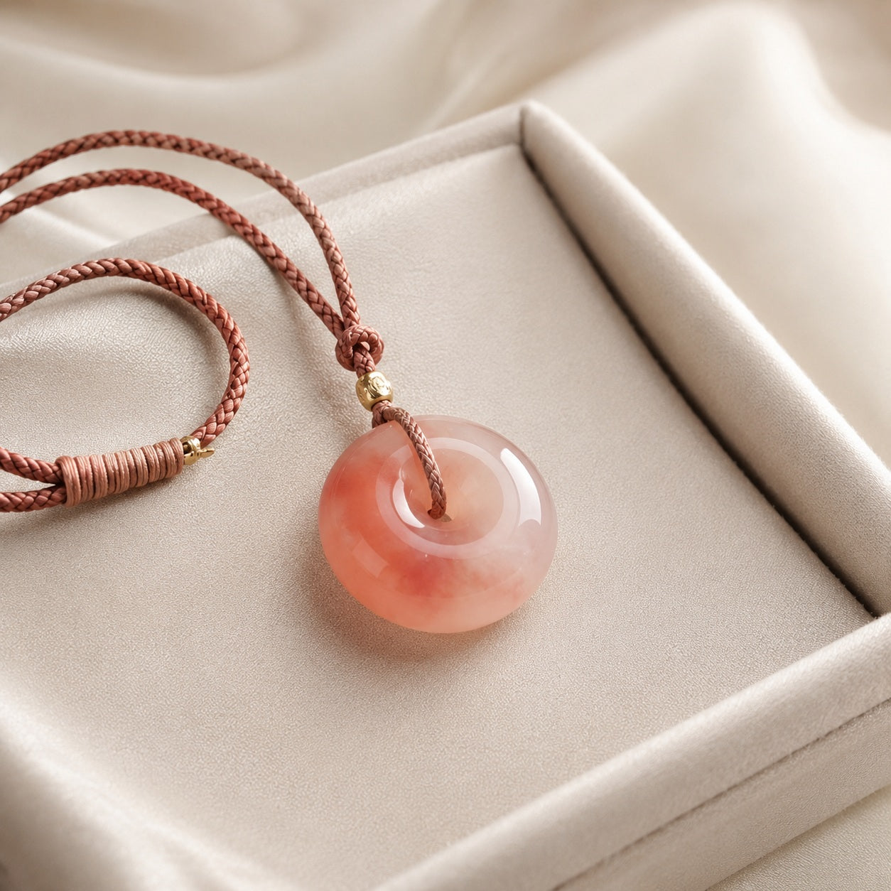 Peach Blossom Quartzite Jade Peace Buckle Pendant Necklace