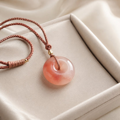 Peach Blossom Quartzite Jade Peace Buckle Pendant Necklace