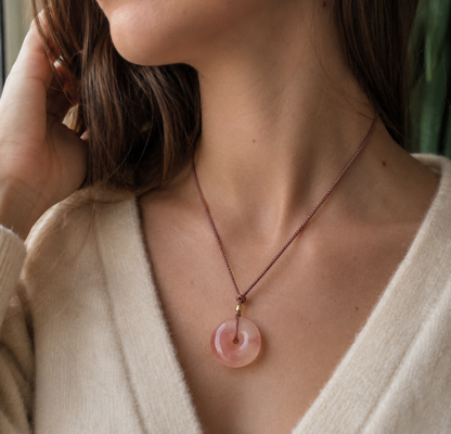 Peach Blossom Quartzite Jade Peace Buckle Pendant Necklace