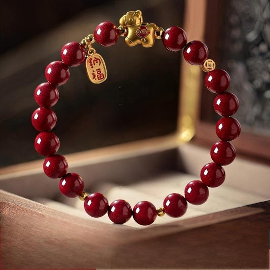 Golden Fortune - Empress Red Cinnabar Bracelet with 18K Gold-Plated Zodiac Charm