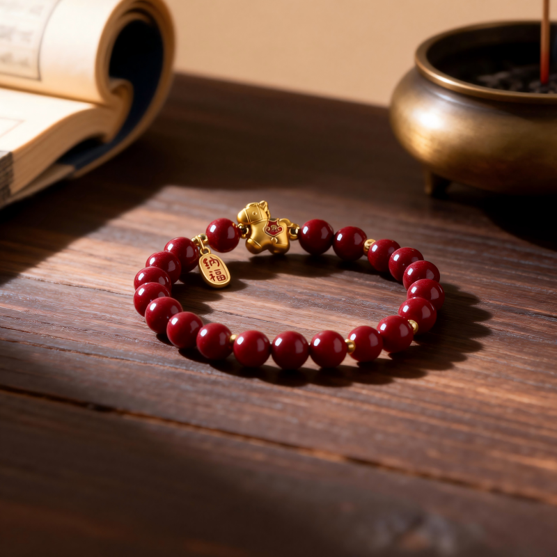 Golden Fortune - Empress Red Cinnabar Bracelet with 18K Gold-Plated Zodiac Charm