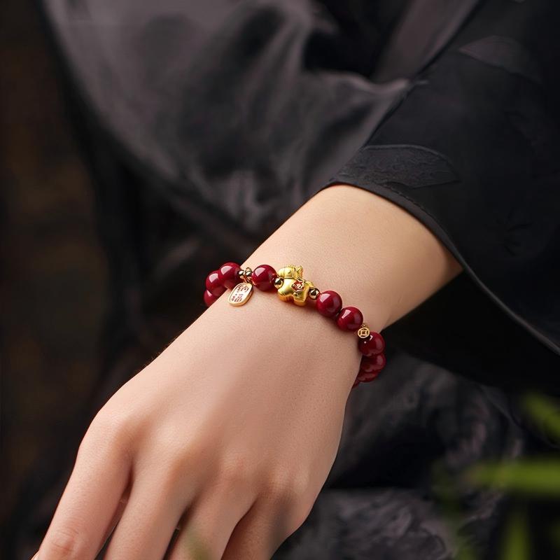 Golden Fortune - Empress Red Cinnabar Bracelet with 18K Gold-Plated Zodiac Charm