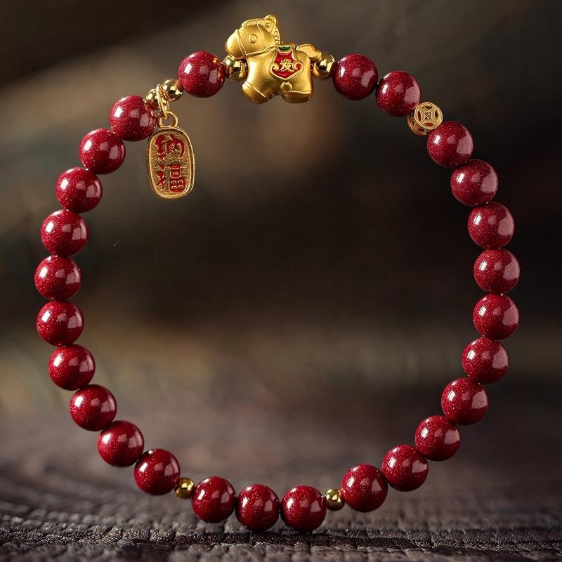 Golden Fortune - Empress Red Cinnabar Bracelet with 18K Gold-Plated Zodiac Charm