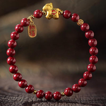 Golden Fortune - Empress Red Cinnabar Bracelet with 18K Gold-Plated Zodiac Charm