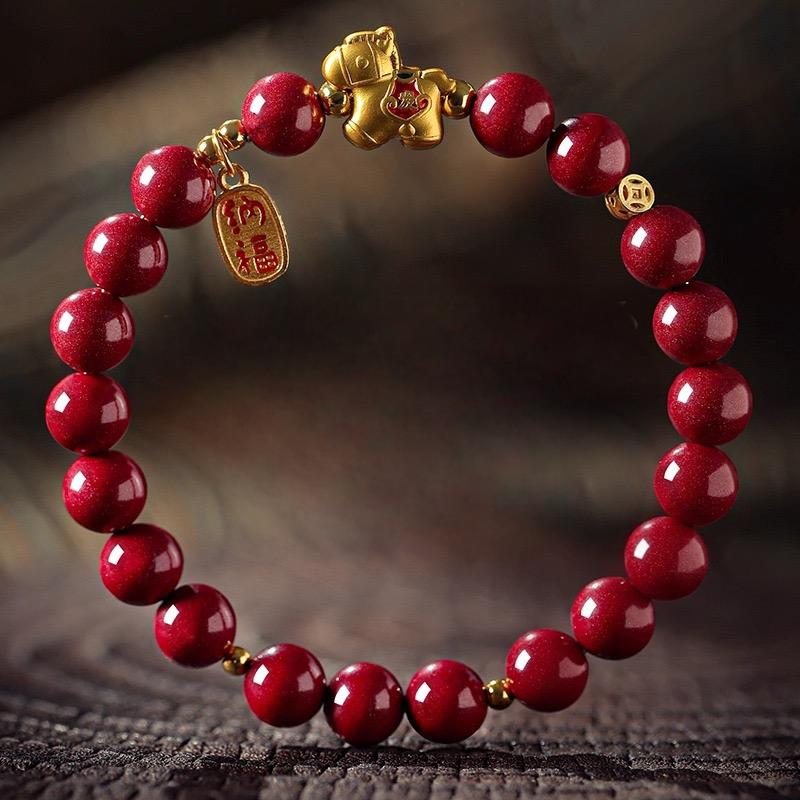 Golden Fortune - Empress Red Cinnabar Bracelet with 18K Gold-Plated Zodiac Charm