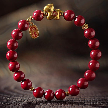 Golden Fortune - Empress Red Cinnabar Bracelet with 18K Gold-Plated Zodiac Charm