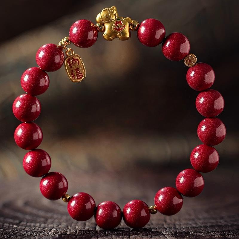 Golden Fortune - Empress Red Cinnabar Bracelet with 18K Gold-Plated Zodiac Charm