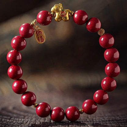 Golden Fortune - Empress Red Cinnabar Bracelet with 18K Gold-Plated Zodiac Charm