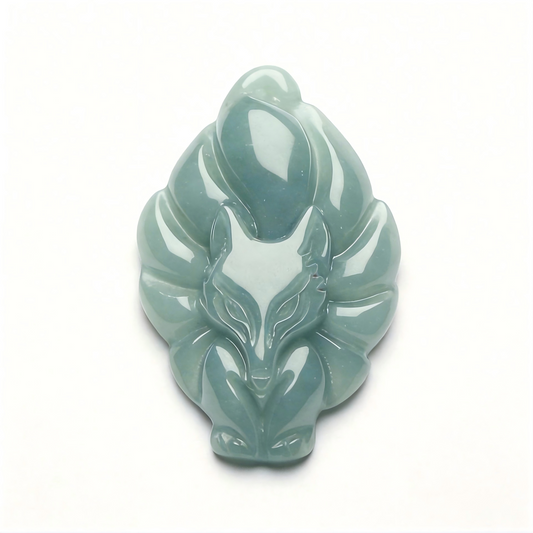 Natural Icy Jade Fox Pendant - Grade A Hand-Carved Jade Jewelry