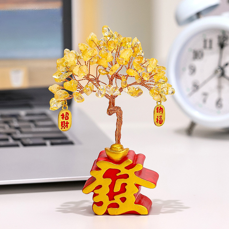 Yellow crystal fortune tree decor with wealth blessing base