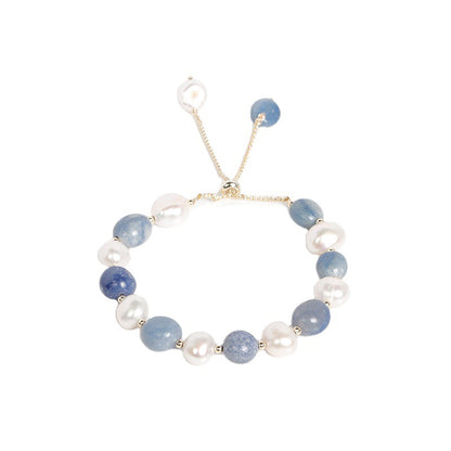 Natural Blue Aventurine & Freshwater Pearl Adjustable Bracelet | Elegant Healing Jewelry