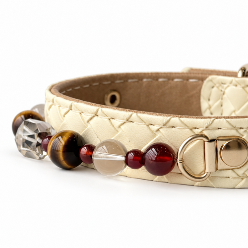 Amber Garnet Beaded Pet Collar - bead and strap detail