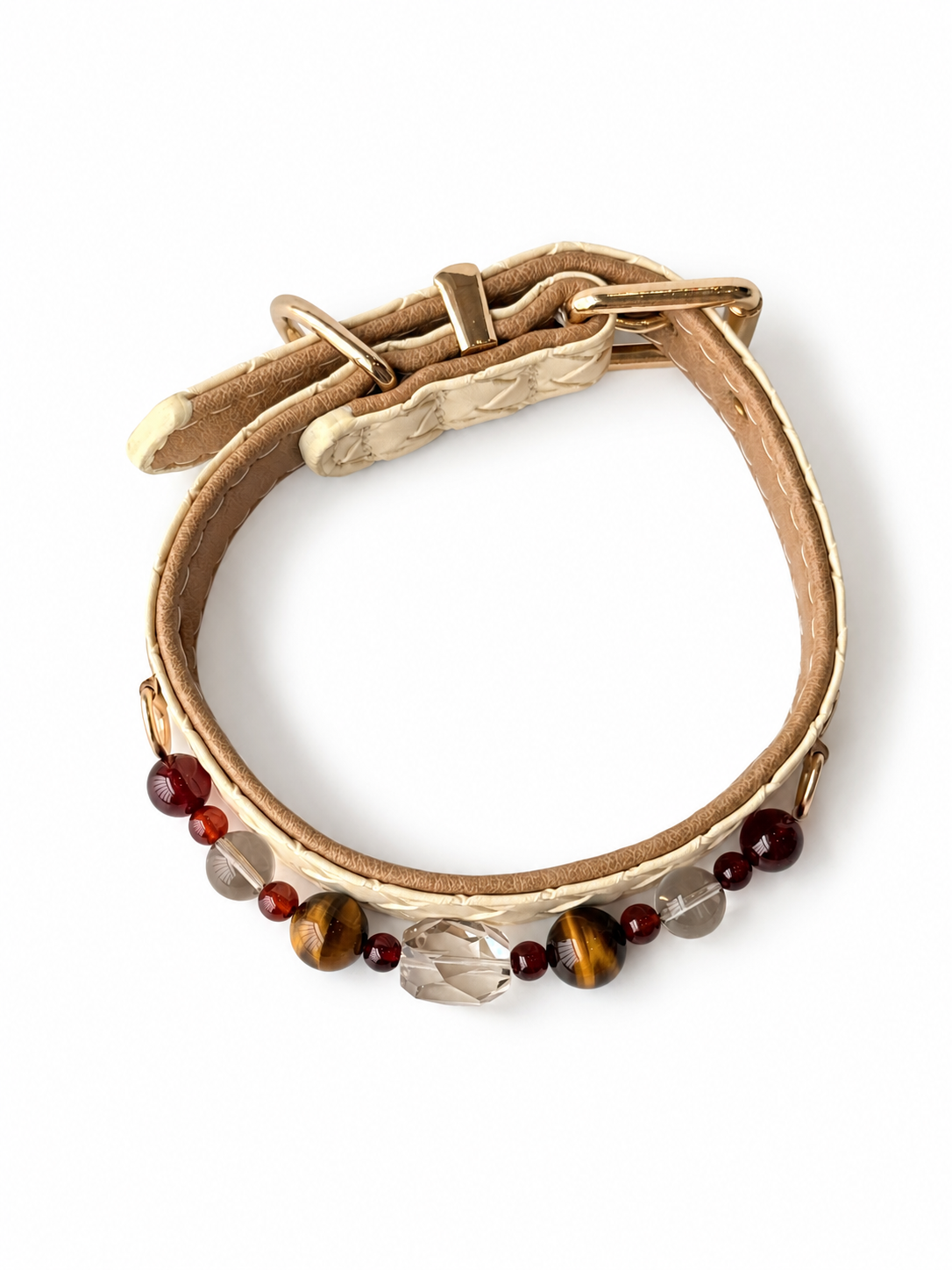 Amber Garnet Beaded Pet Collar - overhead view