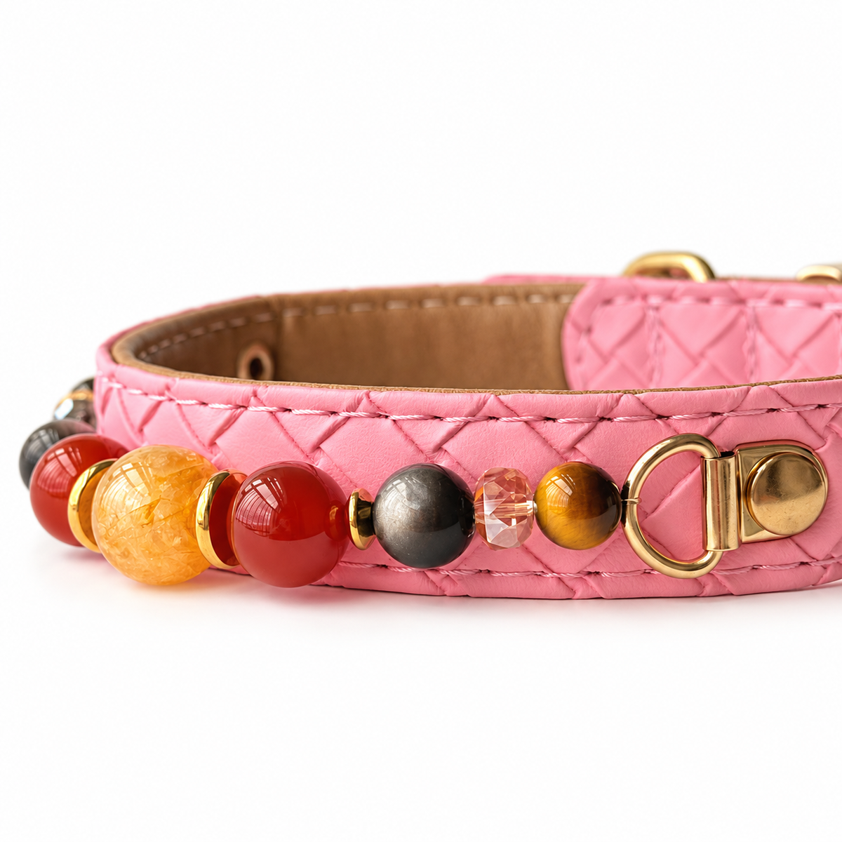 Amber Glow Beaded Pet Collar - bead and strap detail