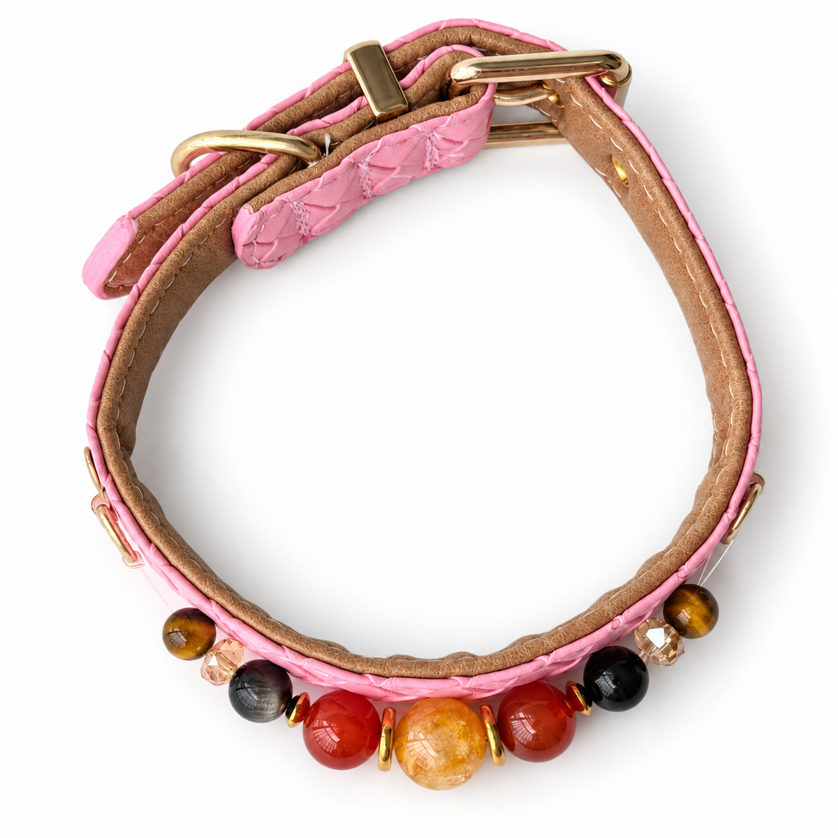 Amber Glow Beaded Pet Collar - overhead view