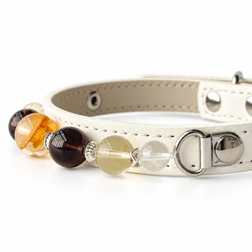 Amber Twilight Beaded Pet Collar - bead and strap detail