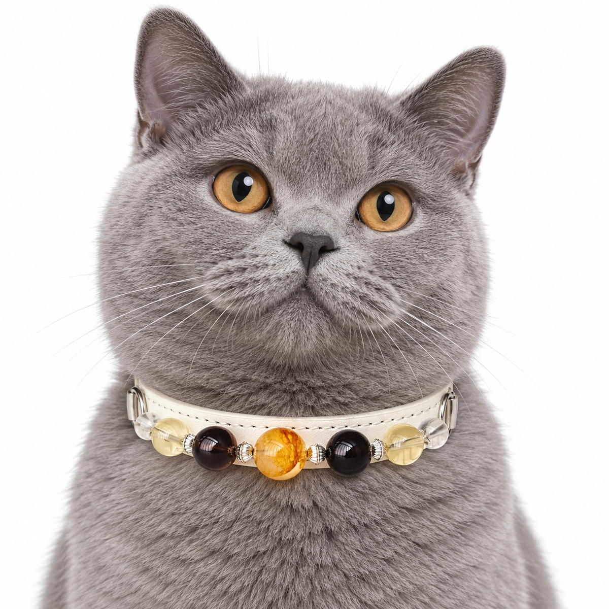 Amber Twilight Beaded Pet Collar - AI pet wearing styling illustration