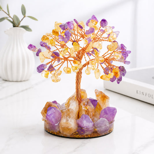Amethyst and citrine crystal tree of life decor for home display
