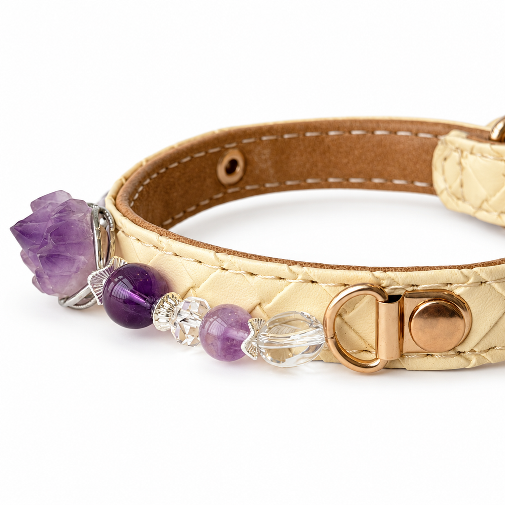 Amethyst Crest Beaded Pet Collar - bead and strap detail