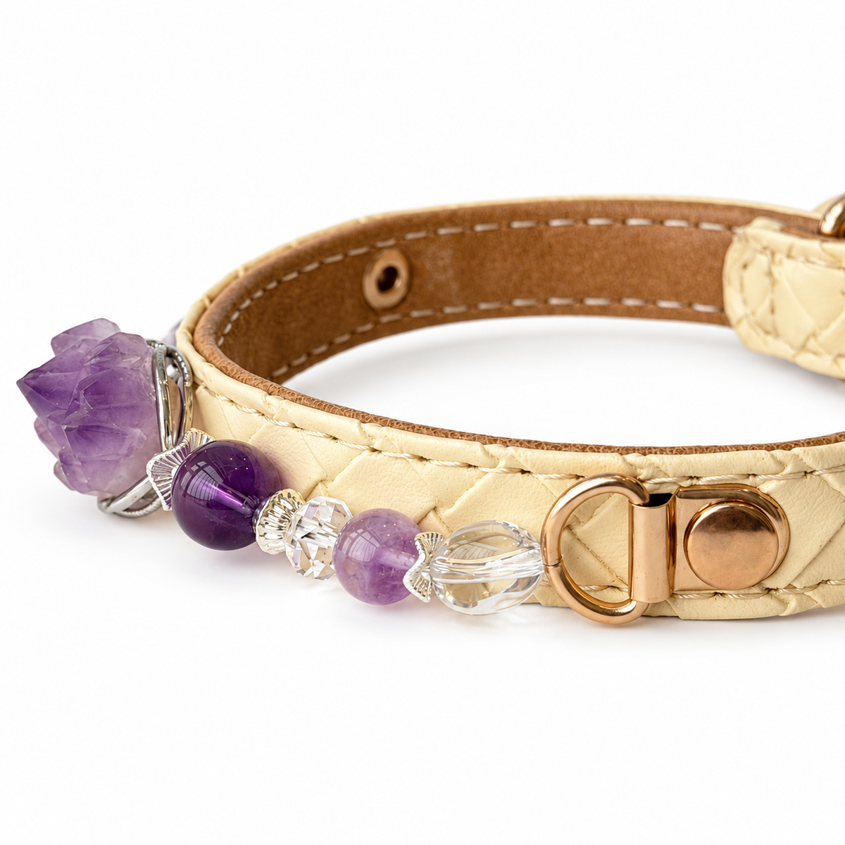 Amethyst Crest Beaded Pet Collar - bead and strap detail