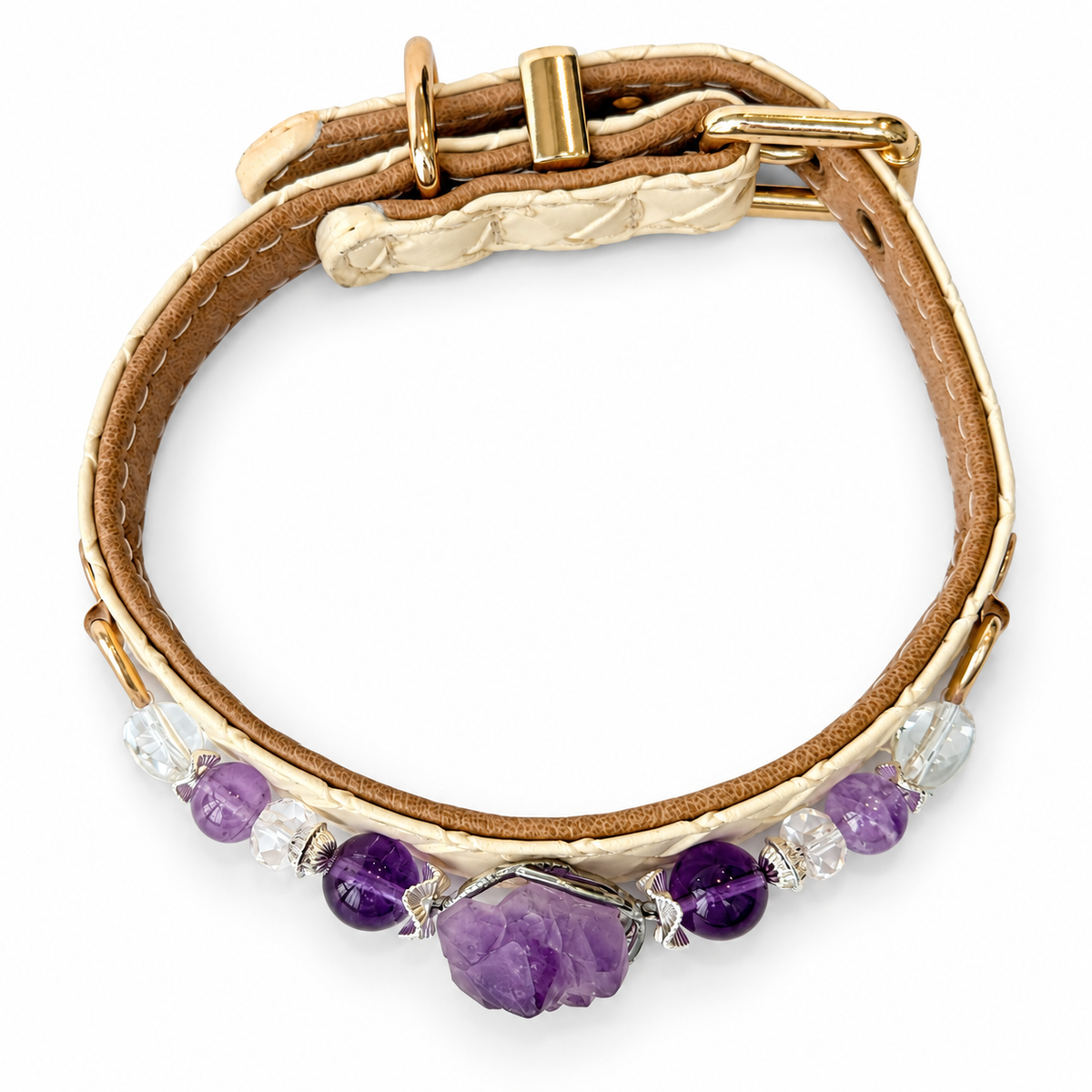 Amethyst Crest Beaded Pet Collar - overhead view