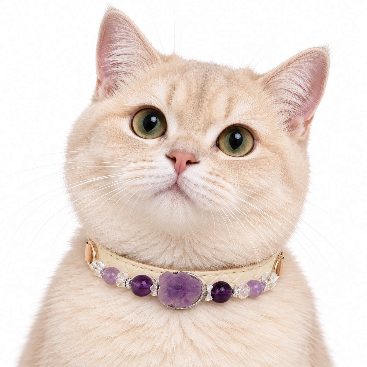 Amethyst Crest Beaded Pet Collar - AI pet wearing styling illustration