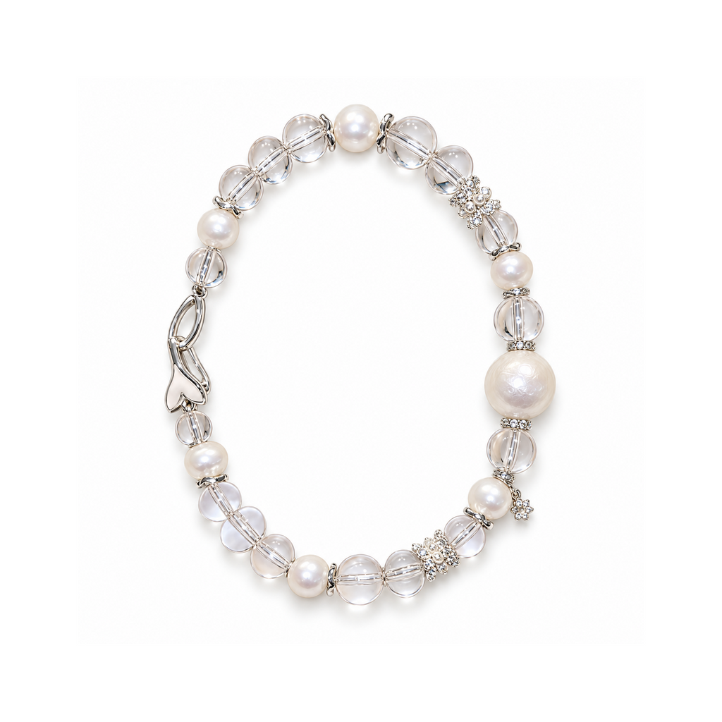 Angel White bracelet with clear beads, pearl-like accents and silver-tone clasp