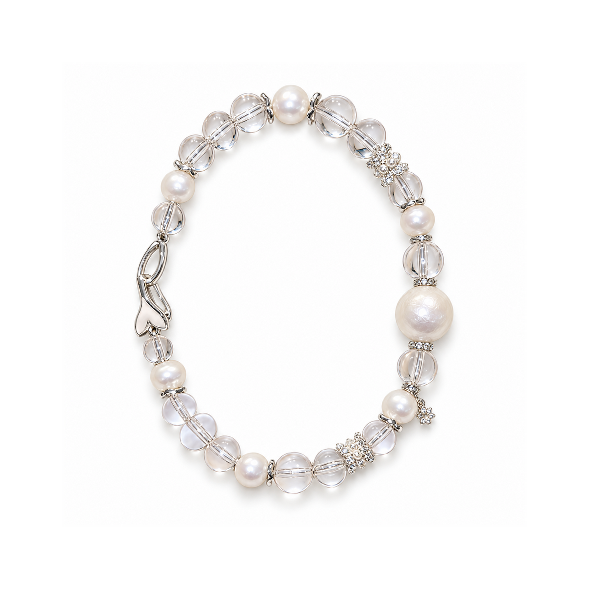 Angel White bracelet with clear beads, pearl-like accents and silver-tone clasp