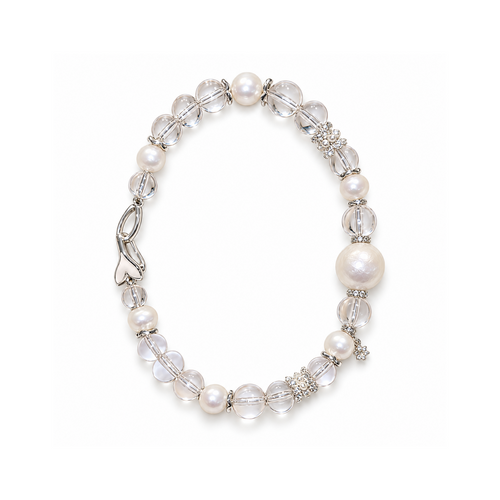 Angel White bracelet with clear beads, pearl-like accents and silver-tone clasp
