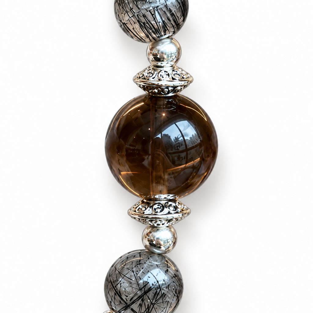 Devil Black bracelet smoky bead and silver-tone spacer detail