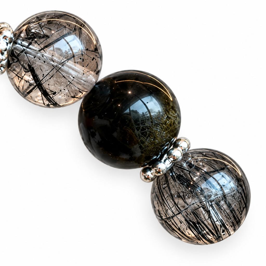 Devil Black bracelet dark and translucent patterned bead detail