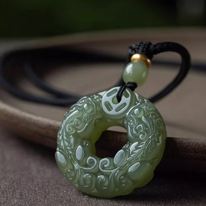 Authentic Hetian Jade Carved Pixiu Donut Pendant | Feng Shui Wealth Amulet